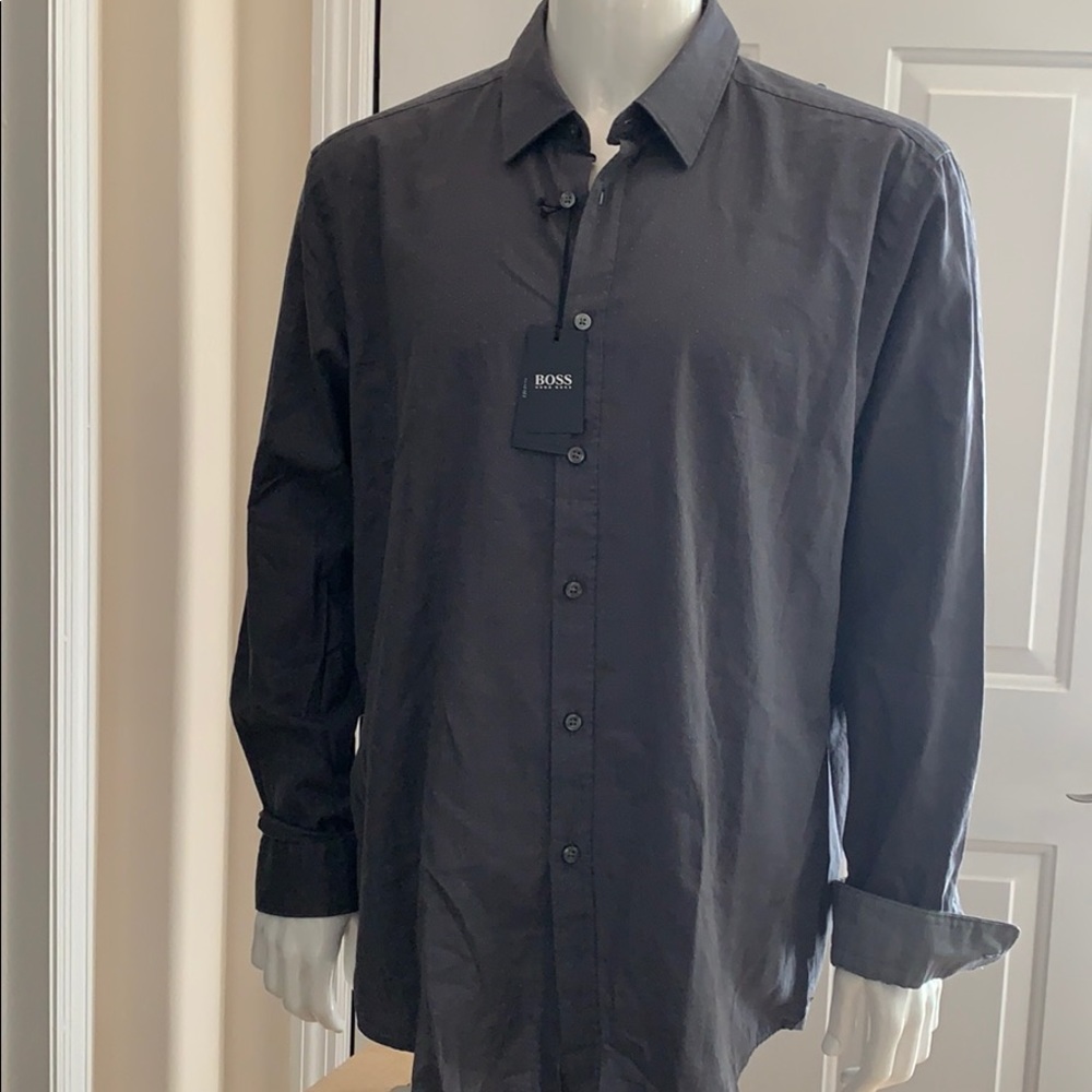 BOSS Lukas_53 Dark Gray Regular Fit Button Down Shirt